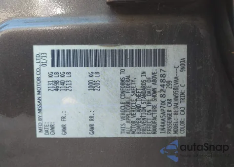 2013 Nissan Maxima 3.5 Sv z USA, uszkodzony, nr VIN 1N4AA5AP7DC824887